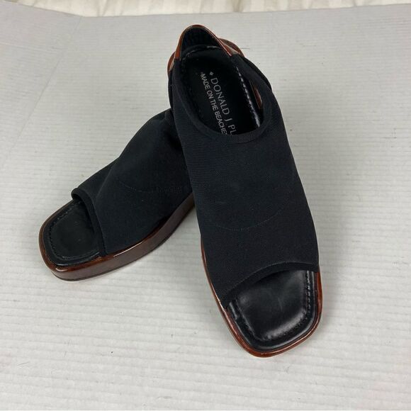 Donald J Pliner Black & Brown Wedged Platform Sole Sling Back Sandals Size 7.5N - Picture 3 of 12